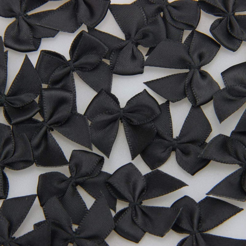 7Rainbows 50pcs Boutique Mini Black Satin Ribbon Bows Flowers Appliques DIY Craft for Sewing Scrapbooking Wedding and Gift - Image 2